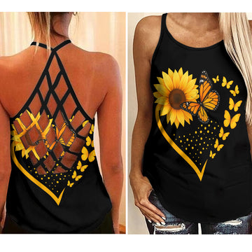 Sunflower & Butterfly - Criss-Cross Tank Top GINSUN64