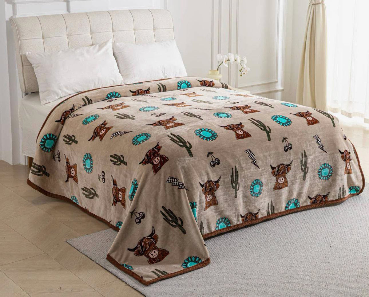 Cute Highland Cows And Cactus Blanket GINCOW53