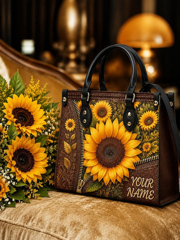 Custom Name Sunflower - Premium PU Leather Bag & Wallet GINSUN69