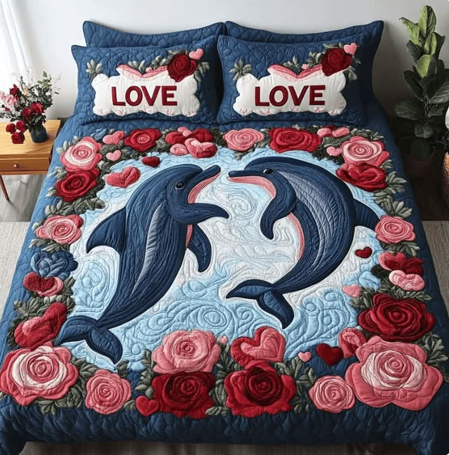 Dolphin & Roses - Quilt Bedding Set GINDOP20