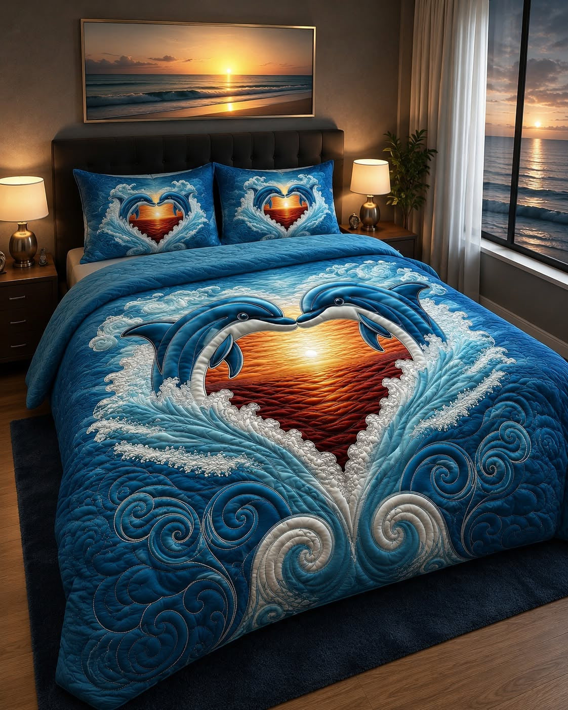 Dolphin & Sunset- Quilt Bedding Set GINDOP21