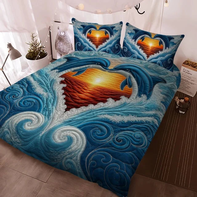 Dolphin & Sunset- Quilt Bedding Set GINDOP21
