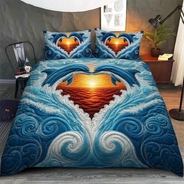 Dolphin & Sunset- Quilt Bedding Set GINDOP21