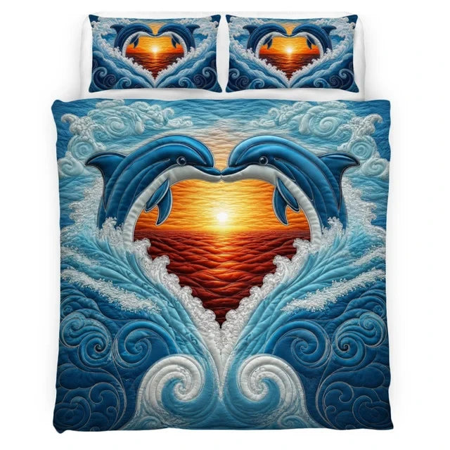 Dolphin & Sunset- Quilt Bedding Set GINDOP21