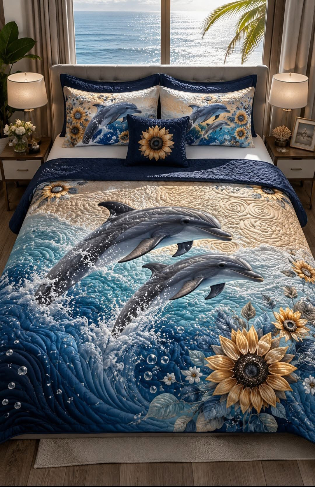 Floral Dolphins Sunrise - Quilt Bedding Set GINDOP23