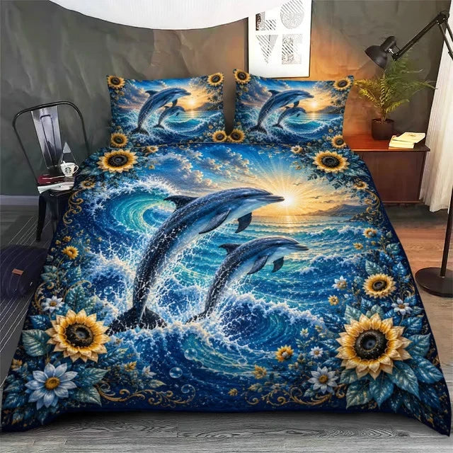 Floral Dolphins Sunrise - Quilt Bedding Set GINDOP23