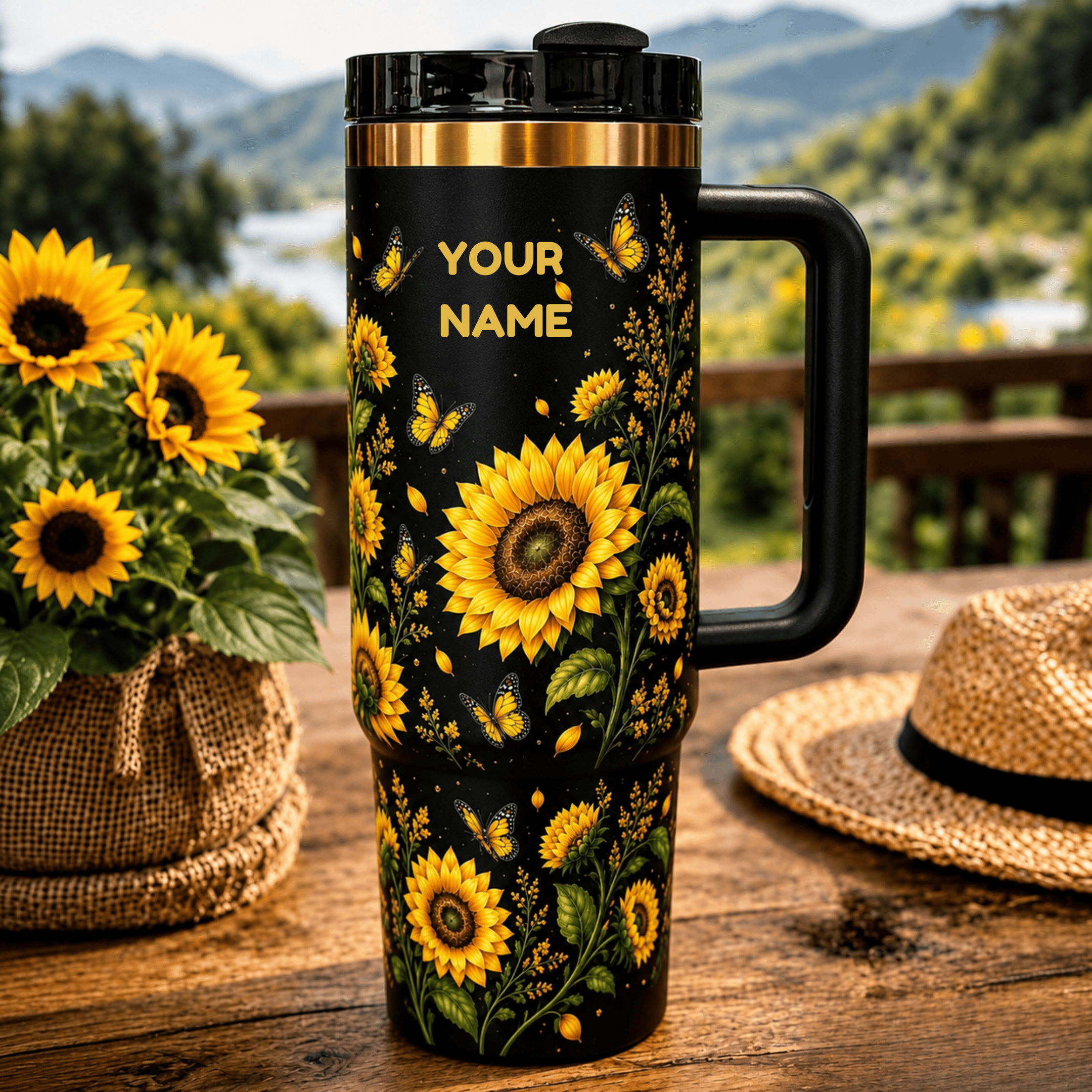 Sunflower & Butterfly - Custom Name Tumbler 40oz GINSUN76