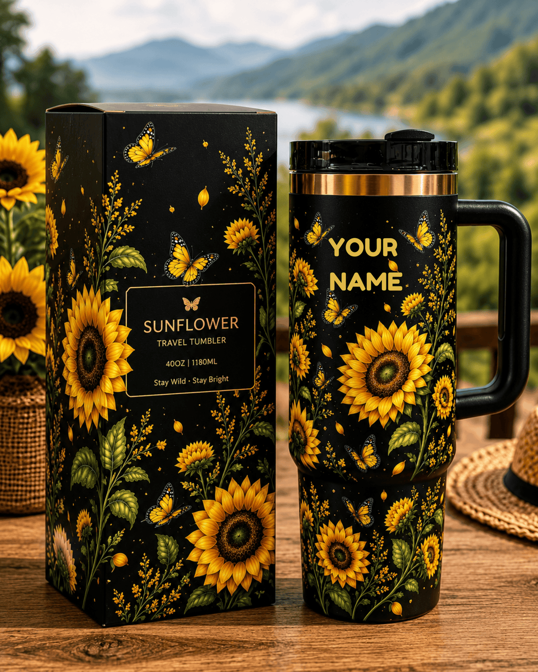 Sunflower & Butterfly - Custom Name Tumbler 40oz GINSUN76