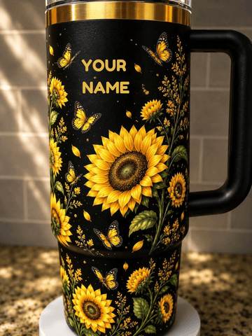 Sunflower & Butterfly - Custom Name Tumbler 40oz GINSUN76