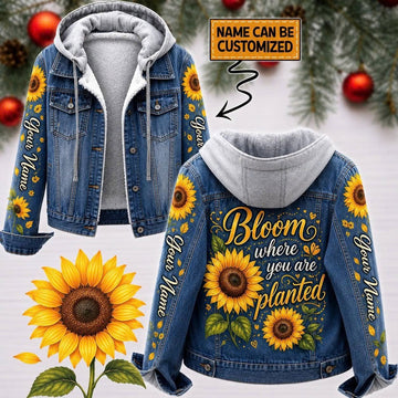 Sunflower Bloom Where You Are Planted - Custom Name Hooded Denim Jacket GINSUN77