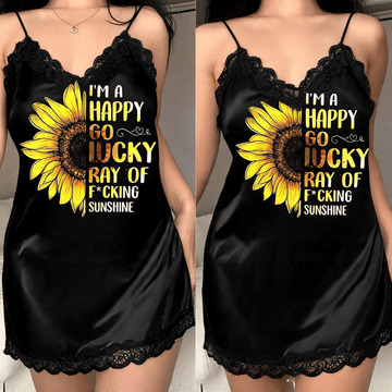 Sunflower I'm A Happy Go Lucky All-Over Women's Cami Dress With Lace Edge GINSUN08