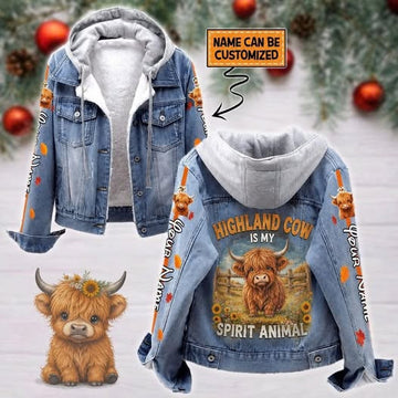 Highland Cow is My Spirit Animal - Custom Name Hooded Denim Jacket GINCOW54