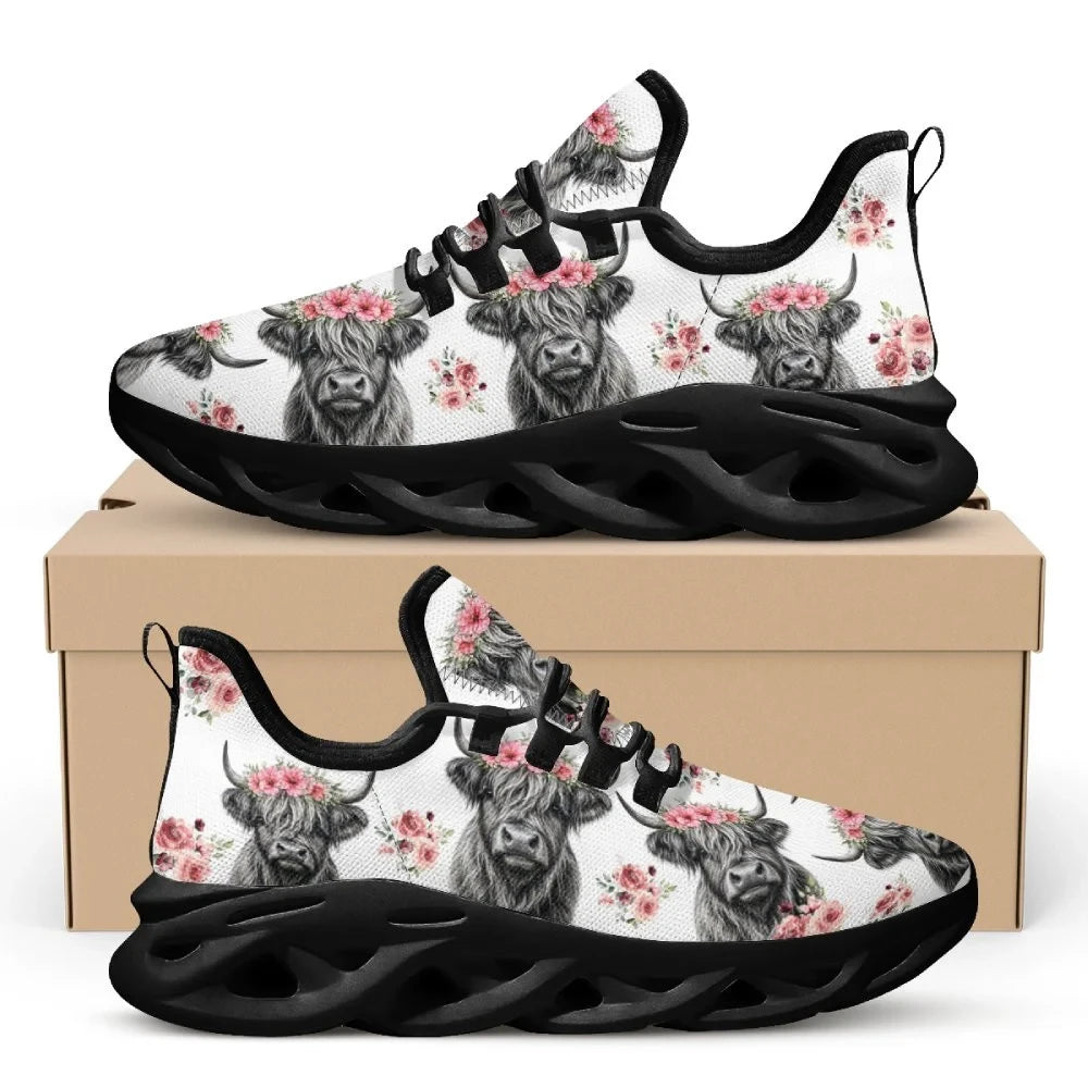 Cute Floral Highland Cow Running Max Soul Shoes GINCOW65