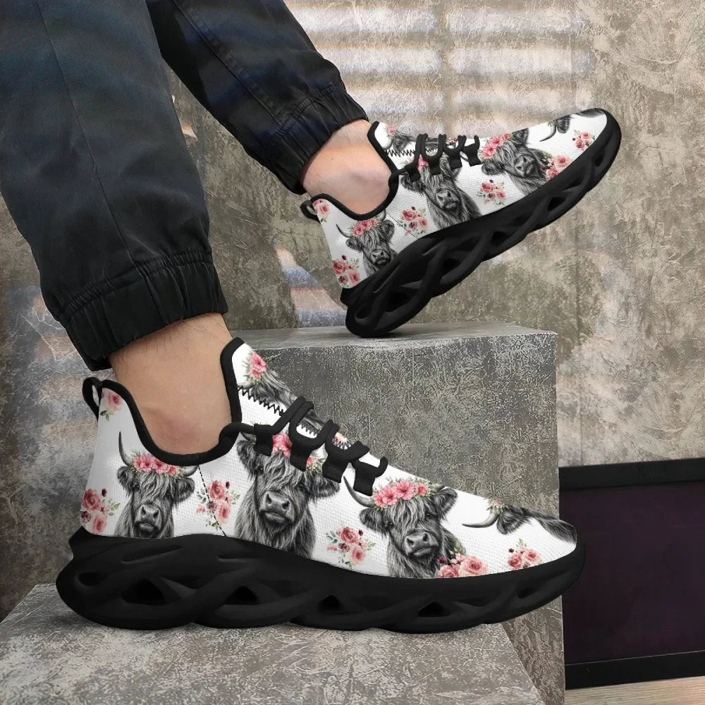 Cute Floral Highland Cow Running Max Soul Shoes GINCOW65