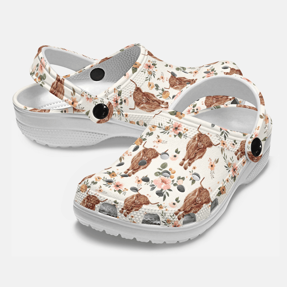 Floral Cute Highland Cow - Adult/Kid Casual Clogs GINCOW55