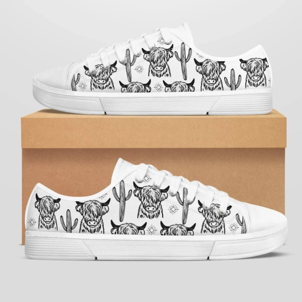 Cute Cow & Cactus Low Top Shoes GINCOW66