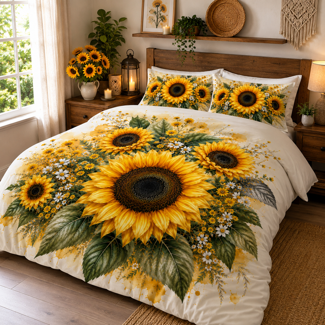 Sunflower Bedding Set – Elegant Floral Comforter Set GINSUN85