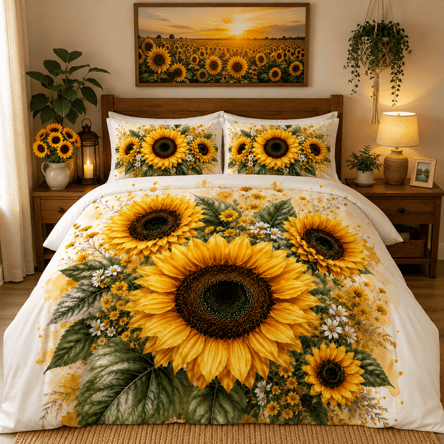 Sunflower Bedding Set – Elegant Floral Comforter Set GINSUN85