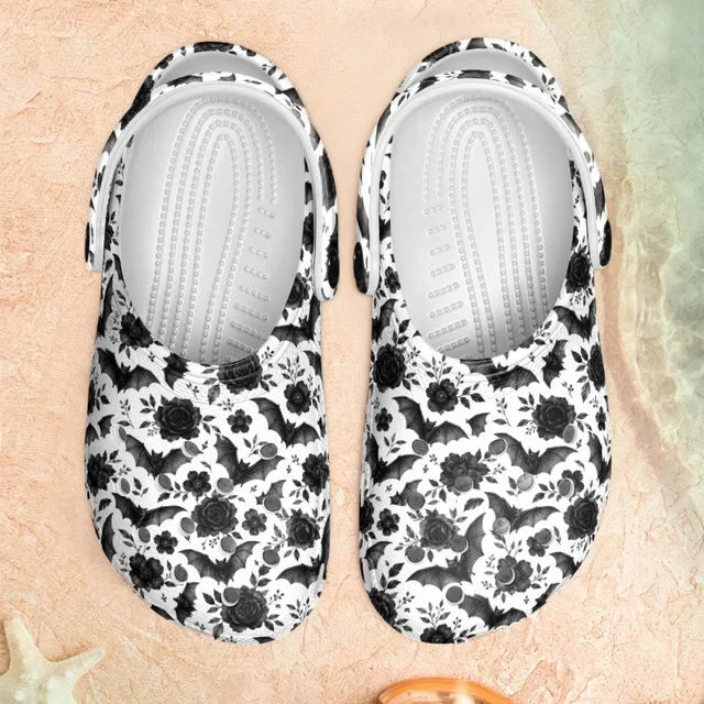 Gothic Bat With Black Roses - Adult/Kid Casual Clogs GINBAT01