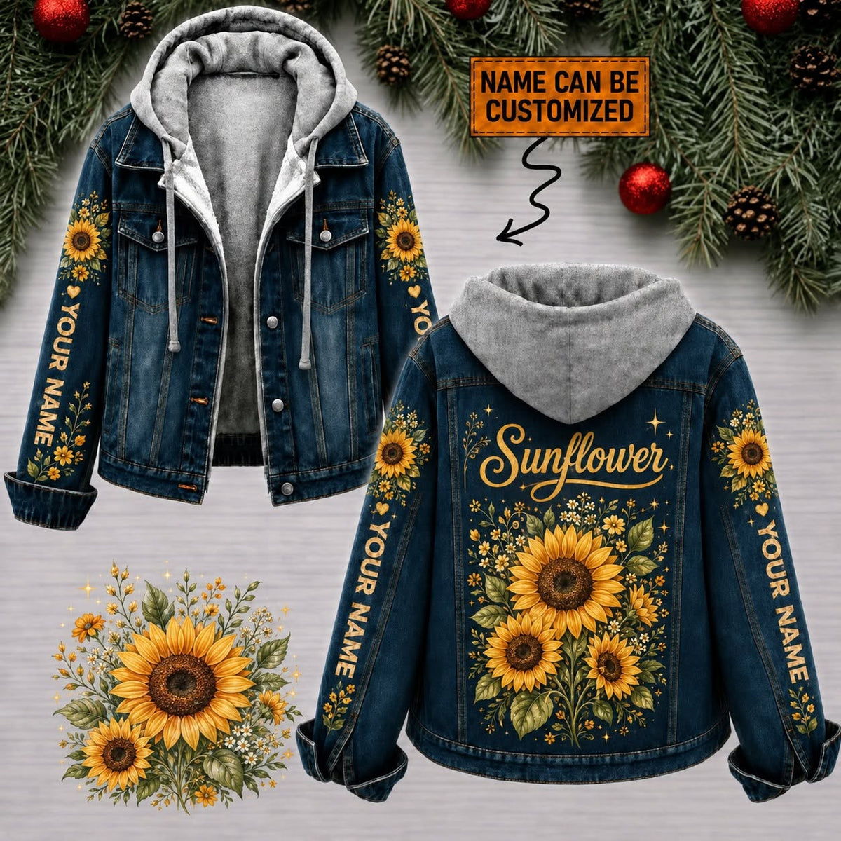 Sunflower - Custom Name Hooded Denim Jacket GINSUN87
