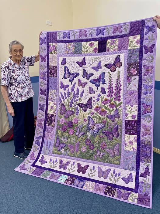 Purple Floral Butterfly Pattern Quilt Blanket QLT010
