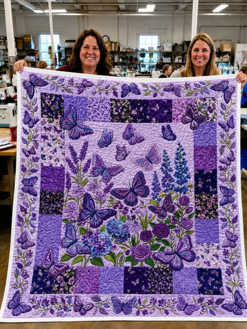Purple Butterfly Floral Quilt Blanket QLT006