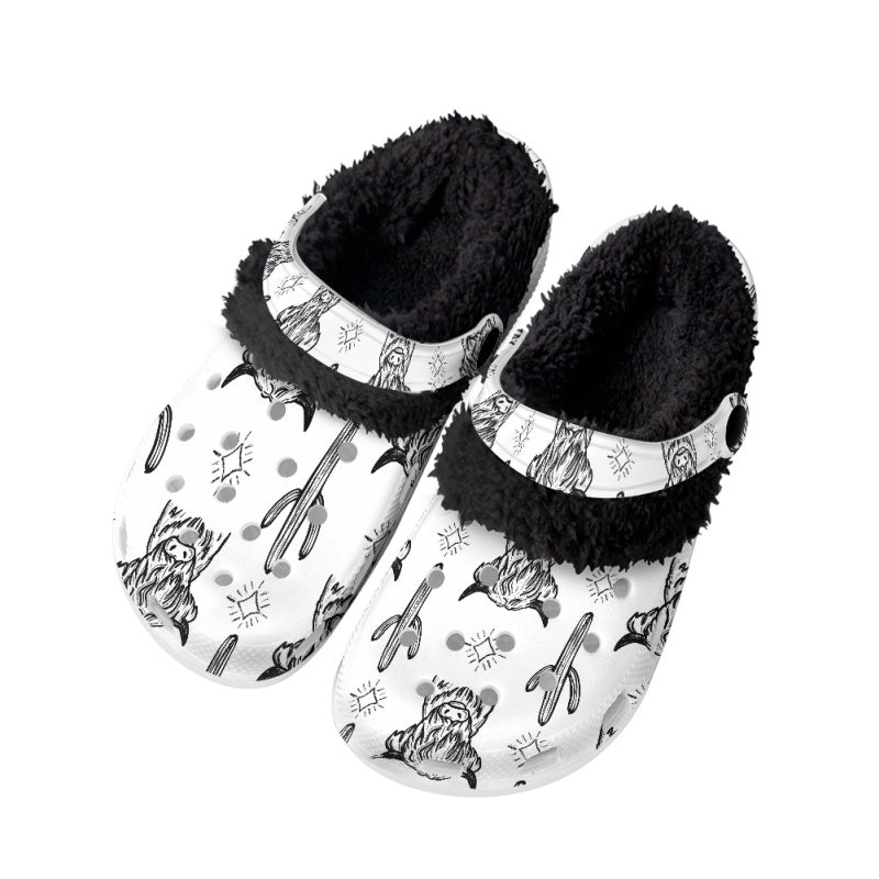 Highland Cow & Cactus Fuzzy Slipper Clog