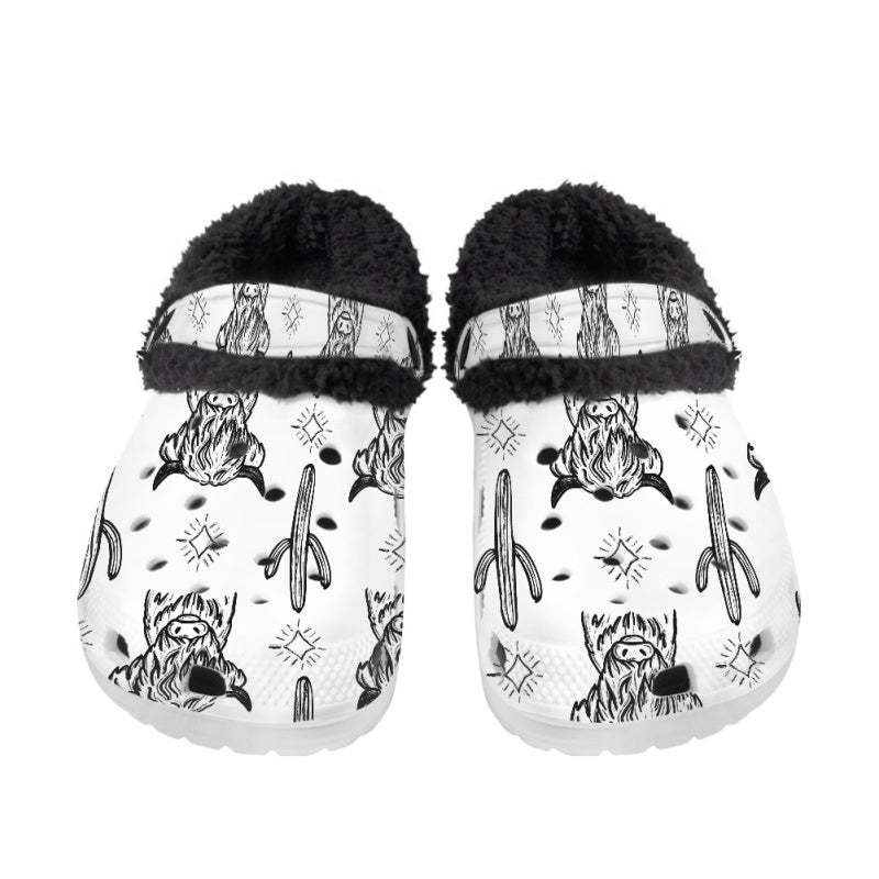 Highland Cow & Cactus Fuzzy Slipper Clog