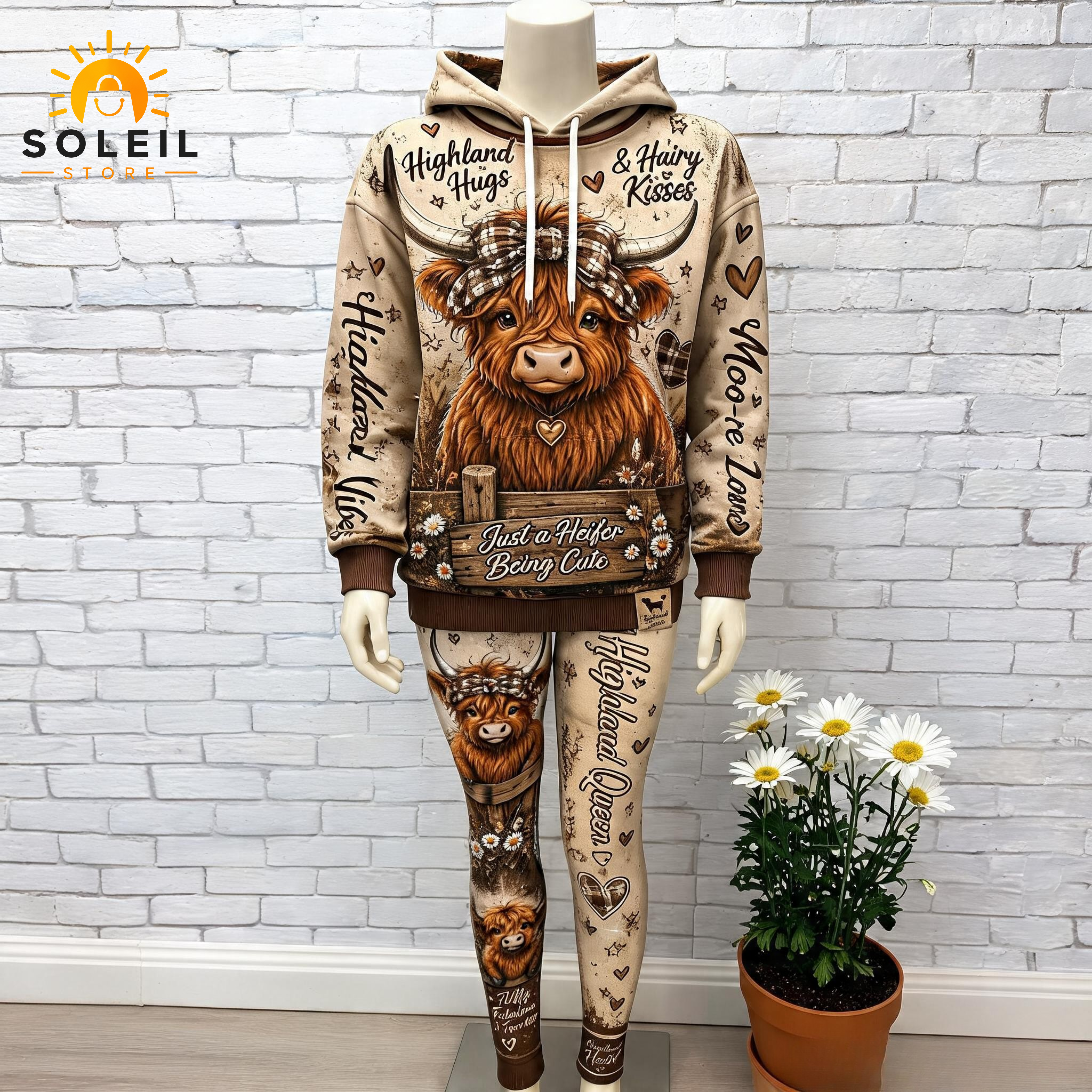 Highland Cow Girl - Heavy Fleece Hoodie And Leggings
